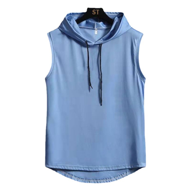 Men's Vest Ins Handsome Fashionable Sports Waistcoat Base Shirt Hooded Loose Korean Solid Color Sleeveless T-Shirt Top
