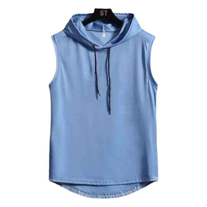 Мужские жилеты ins красивые тренды спортивные рубашки с капюшоном свободные корейские сплошные футболки без рукавов