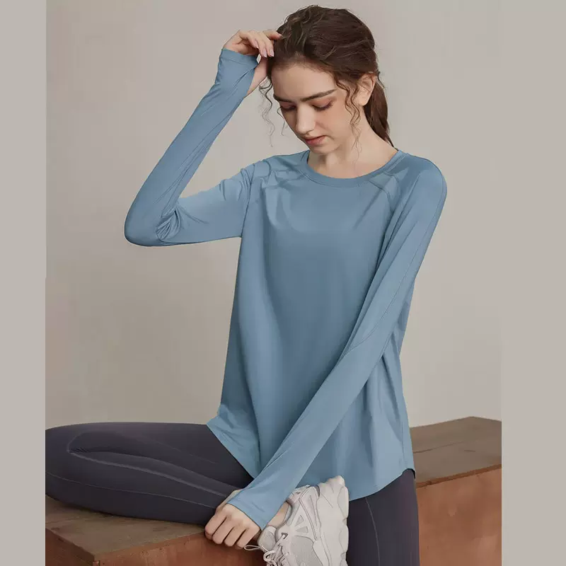 宽松速干运动上衣女长袖T恤瑜伽服透气跑步健身服显瘦春秋健身衣