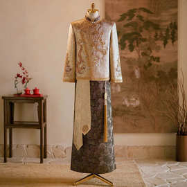 2026新款中式结婚新郎礼服秀禾服男香槟色唐装男生龙凤褂接亲礼服