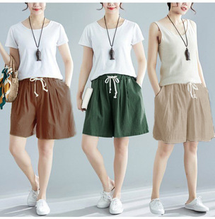 Summer New Arrival Shorts Women's Korean-style Cotton Loose Large Size Artistic Wide Leg High Waist Casual Hot Pants Four-quarter Pants