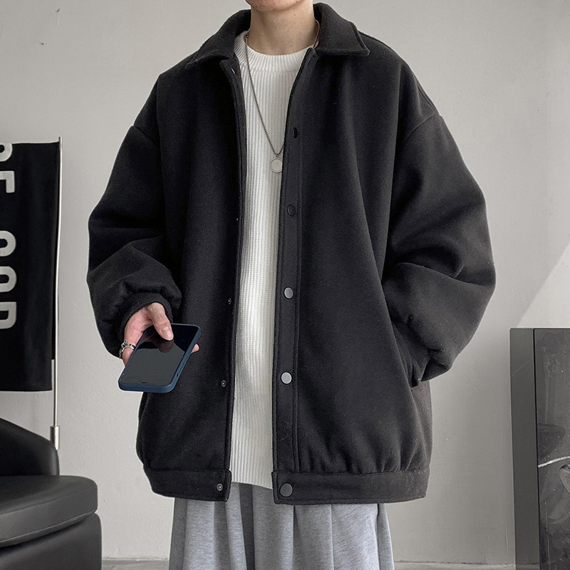 Woolen coat men's winter loose Korean style trendy ruffle handsome lapel jacket ins trendy cotton and thickening woolen clothes Woolen coat men's winter loose Korean style trendy ruffle handsome lapel jacket ins trendy cotton and thickening woolen clothes