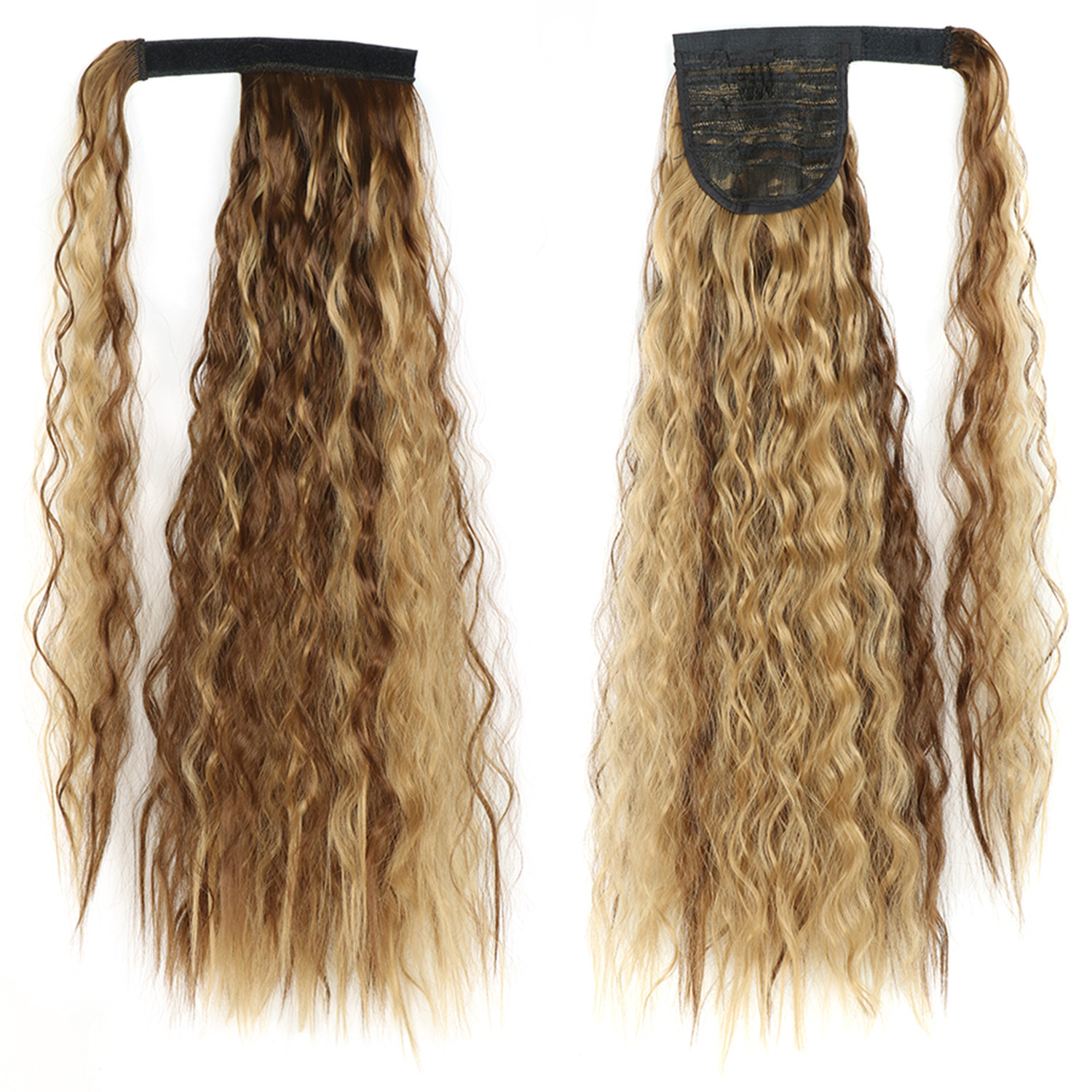 55CM seda europea y americana de alta temperatura velcro de maíz velcro de cabello largo rizado agua cola de caballo pelucas onduladas