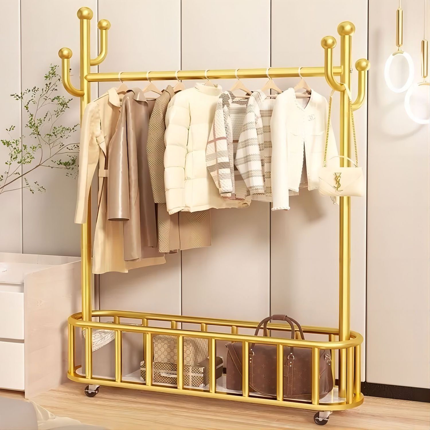 Floor Standing Drying Rack Thickened Thickened Hanger with Wheels Household Simple Living Room Coat Rack Bedroom Storage Rack