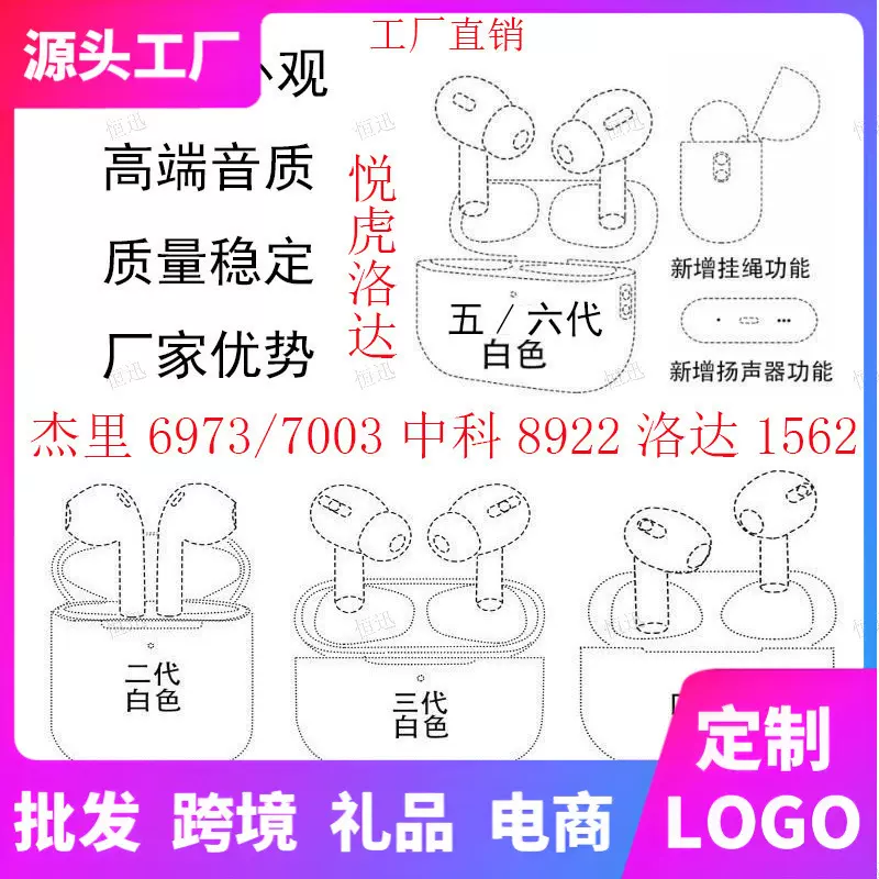 耳机华强北二三四五六代air杰里中科pods适用苹果pro蓝牙耳机工厂