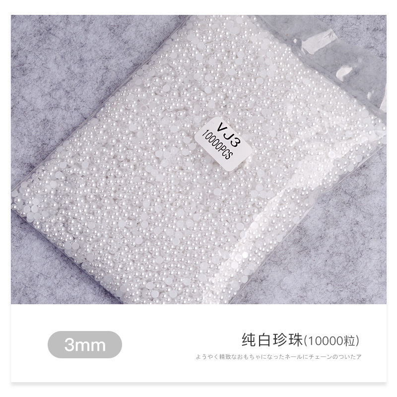 Venta al por mayor blanco beige tamaño semicírculo perla tridimensional paquete DIY hecho a mano uñas joyas de perlas planas