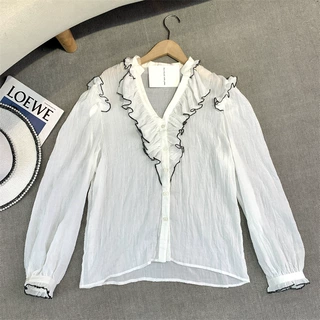 特价清仓做的衣服【氛围感女主】微透衬衫洋气设计感宽松上衣不退