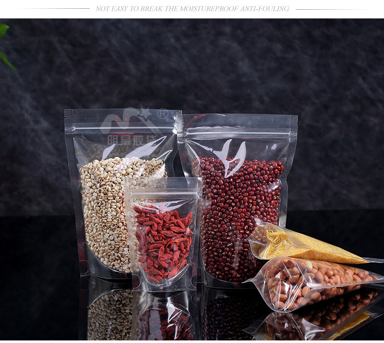Transparent self-standing bone bags, dried fruit food packaging bags, promotional self-sealing bags, candy self-standing plastic bags can be printed pic 11