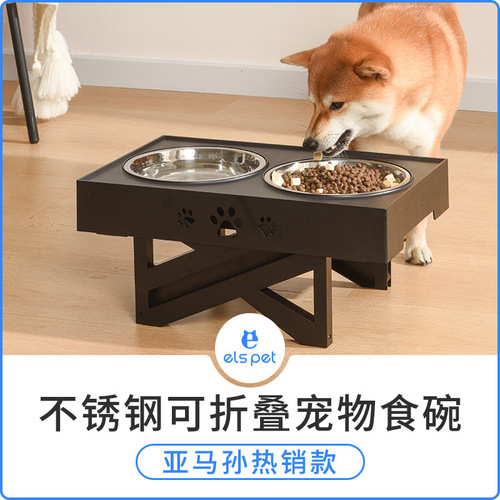 Pet Bowl Dog Bowl Pet Feeder Food Bowl Stainless Steel Bowl Double Bowl Lift Table Food Bowl Dog Bowl Wholesale 