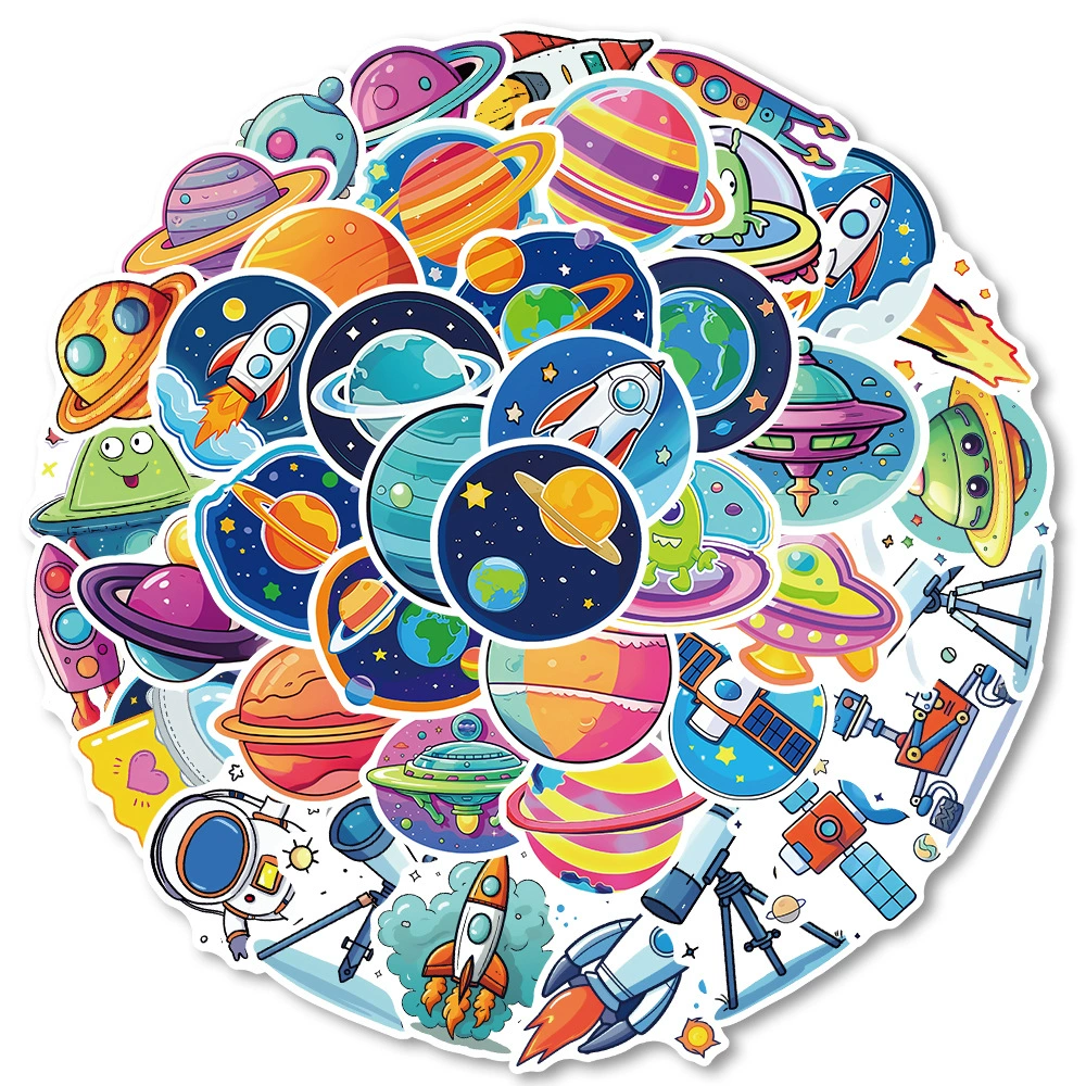 50 мультфильмов ручная роспись космические наклейки астронавт Луна космический корабль багаж планшет ноутбук наклейки партия