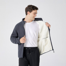 摇粒绒外套男冬季加绒加厚双面绒纯色保暖抓绒衣跨境情侣立领夹克