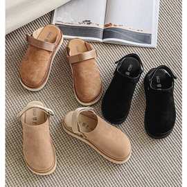 2024新款厚底拖鞋女雪地靴真皮加绒保暖室外棉靴单里休闲后带包头