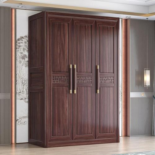 Black gold solid wood wardrobe three, four and five doors modern simple large wardrobe new Chinese style bedroom storage storage cabinet furniture