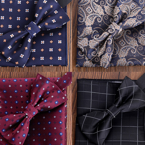 Bow Tie Handkerchief Men's Korean Style Wedding Groomsmen Dress Suit Accessories Manufacturer Wholesale Bow Tie Pocket Square Set
