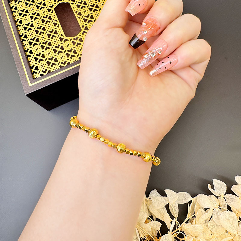 Gufa Sha oro explosión de perlas de arco de geometría flor de arena pulsera de perlas de oro para mujeres simple lujo ligero de alta sensación de joyería de mano fuente de nuevos productos