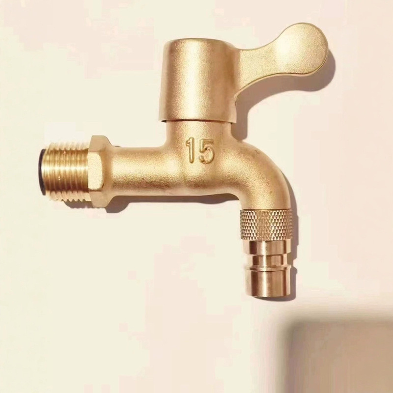 Manufacturer Wholesale Brass Natural Color Washing Machine Quick-Open Faucet 1/2 Inch 3/4 Inch Front and Rear One in Two Out Brass Faucet