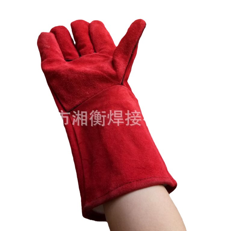 供应巴特长皮电焊手套（红色）电焊机配件焊工手套量大从优