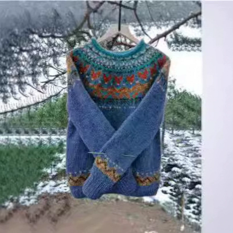 Свитер, вязаный комплект, wish, европейский стиль, круглый ворот, свободный крой