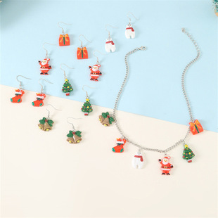 YSN1474 cross-border European and American Christmas series sweet Santa Claus Christmas hat gloves pendant earrings necklace suit