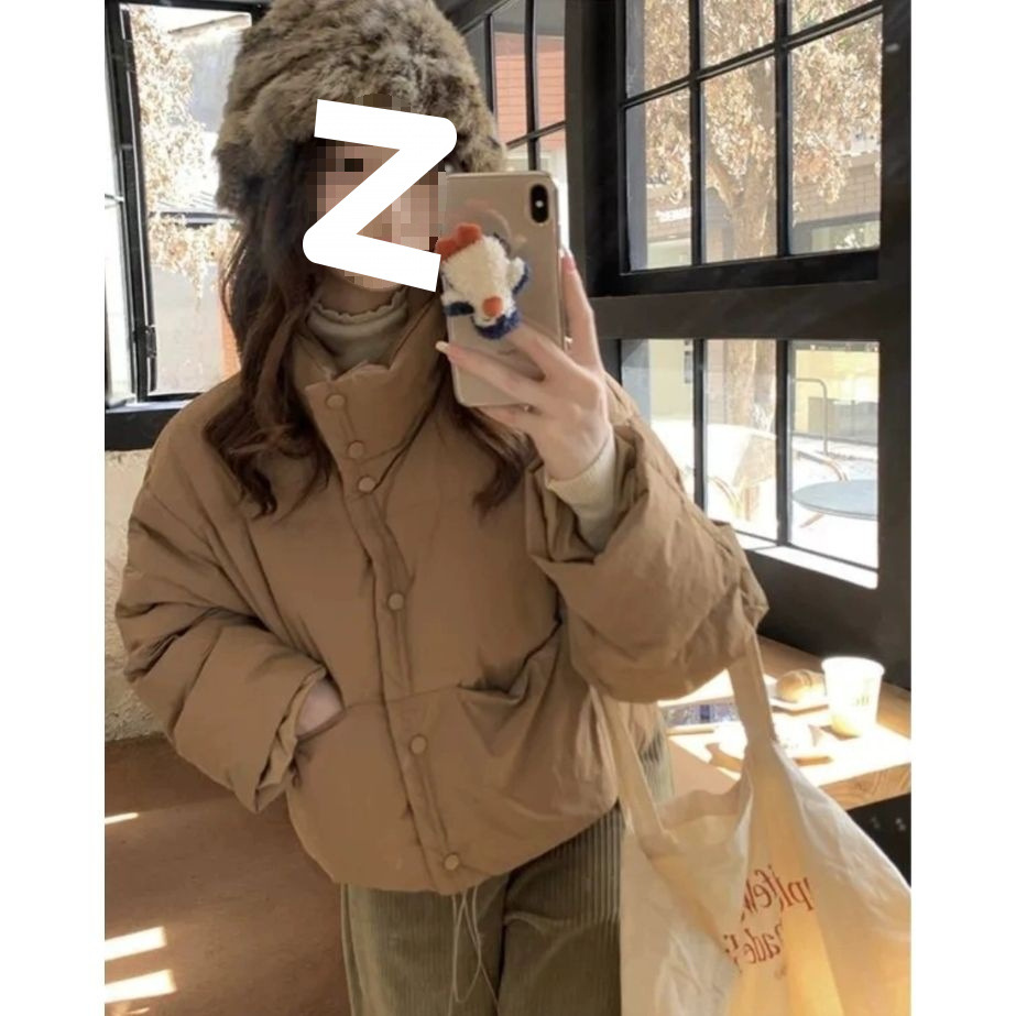 保暖立领短款棉服女冬季面包服宽松加厚设计感外套杏色黑色卡其色