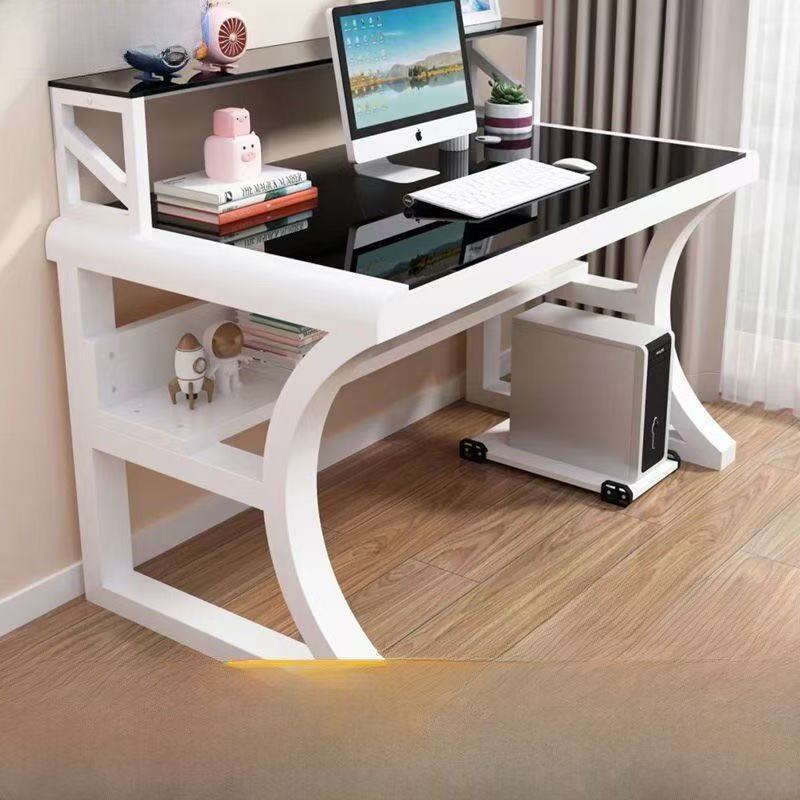Computer desk with explosion-proof tempered glass, with top and bottom storage, student desk, office desk, small-sized modern minimalist gaming desk Computer desk with explosion-proof tempered glass, with top and bottom storage, student desk, office desk, small-sized modern minimalist gaming desk