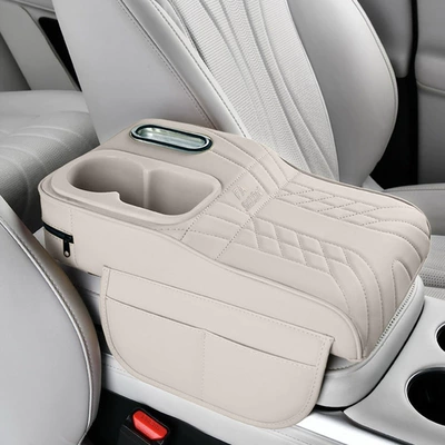 Car armrest box with elevated Armrest box pad - colorful-cup-vertical-styleclassic-white-heightening-pad-tissue-box-cup-holder-storage-bag