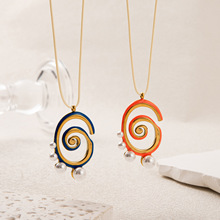 跨境欧美热销螺旋项链吊坠不规则珍珠简约时尚小众文艺不锈钢18k