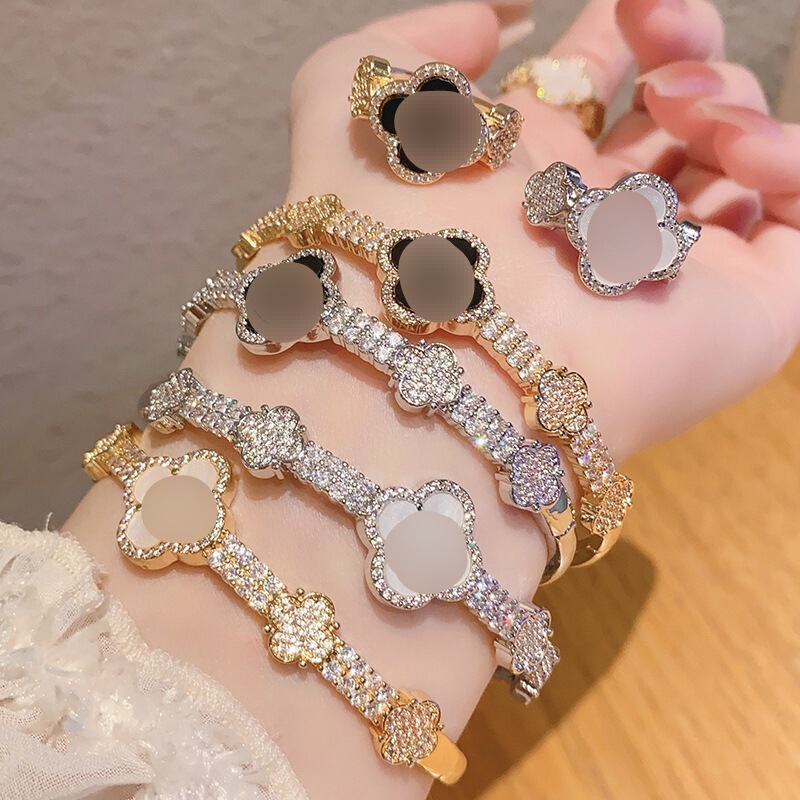 Lucky Flower Shell High-End Bracelet and Ring Set Electroplated Copper Bracelet
