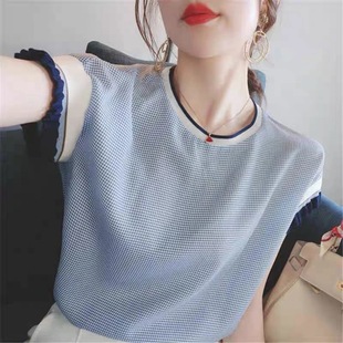 Clearance pick-up does not return: European goods withdrawal cabinet tail goods foreign trade cut standard plaid wood ear short sleeve jacket chiffon shirt