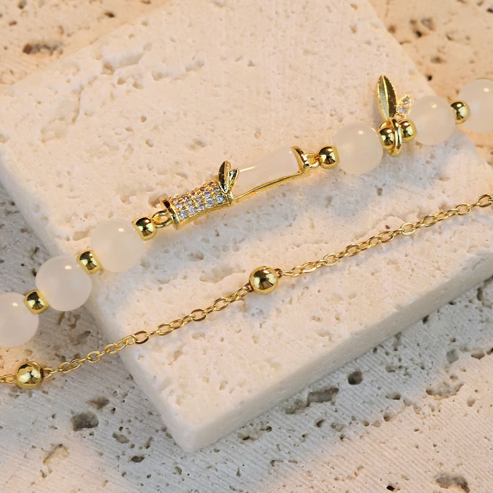 2025 nueva pulsera de cadena de ágata de bambú de doble capa ligera de lujo nicho de moda pulsera de alta calidad para regalos de amigos