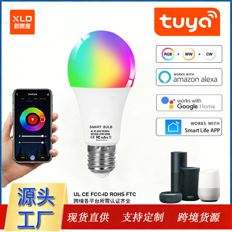 Wifi bombilla inteligente Alexa control de voz RGBCW oscurecimiento color A19 bombilla graffiti vida inteligente