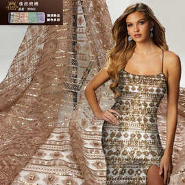 佳欣纺织夏季新款暗花网3M小菊花条纹绣花布 欧美时装连衣裙面料