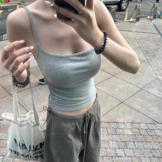 Pure Spice Girl with Chest Pad Small Camisole Women's Summer Outer Wear Beautiful Back Slim Fit Inner Base Beautiful Sleeveless Top