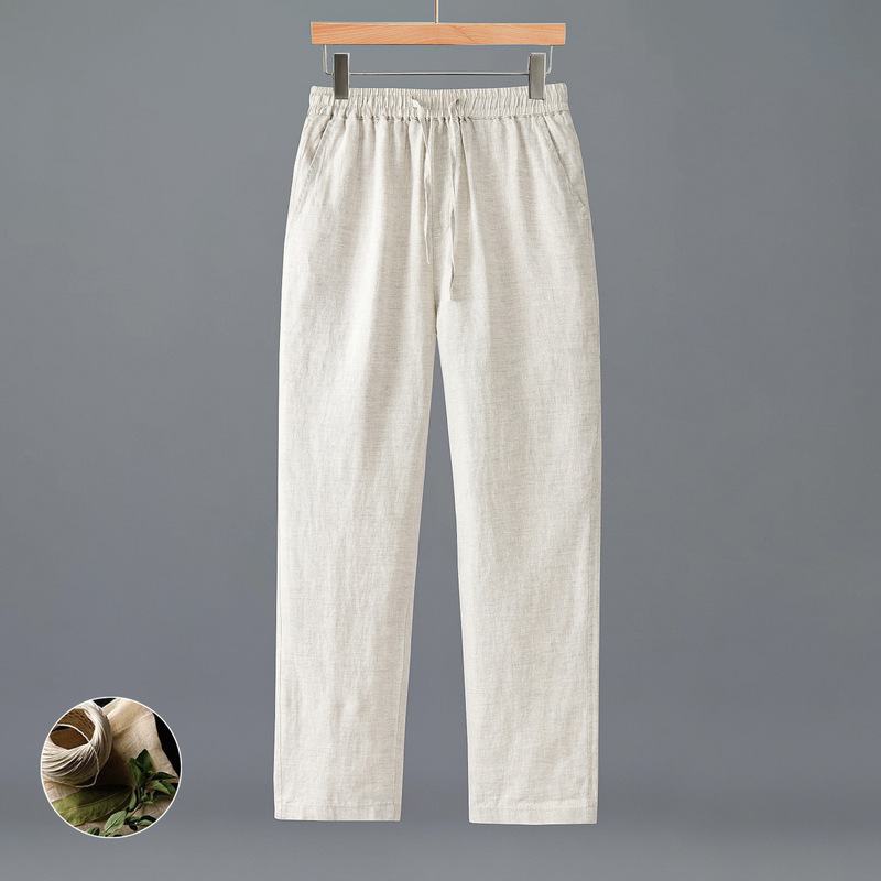 H006 Pure Linen Refreshing and Breathable Men's Loose Straight Pants with Elastic Waist Casual Pants Wholesale H006 Pure Linen Refreshing and Breathable Men's Loose Straight Pants with Elastic Waist Casual Pants Wholesale