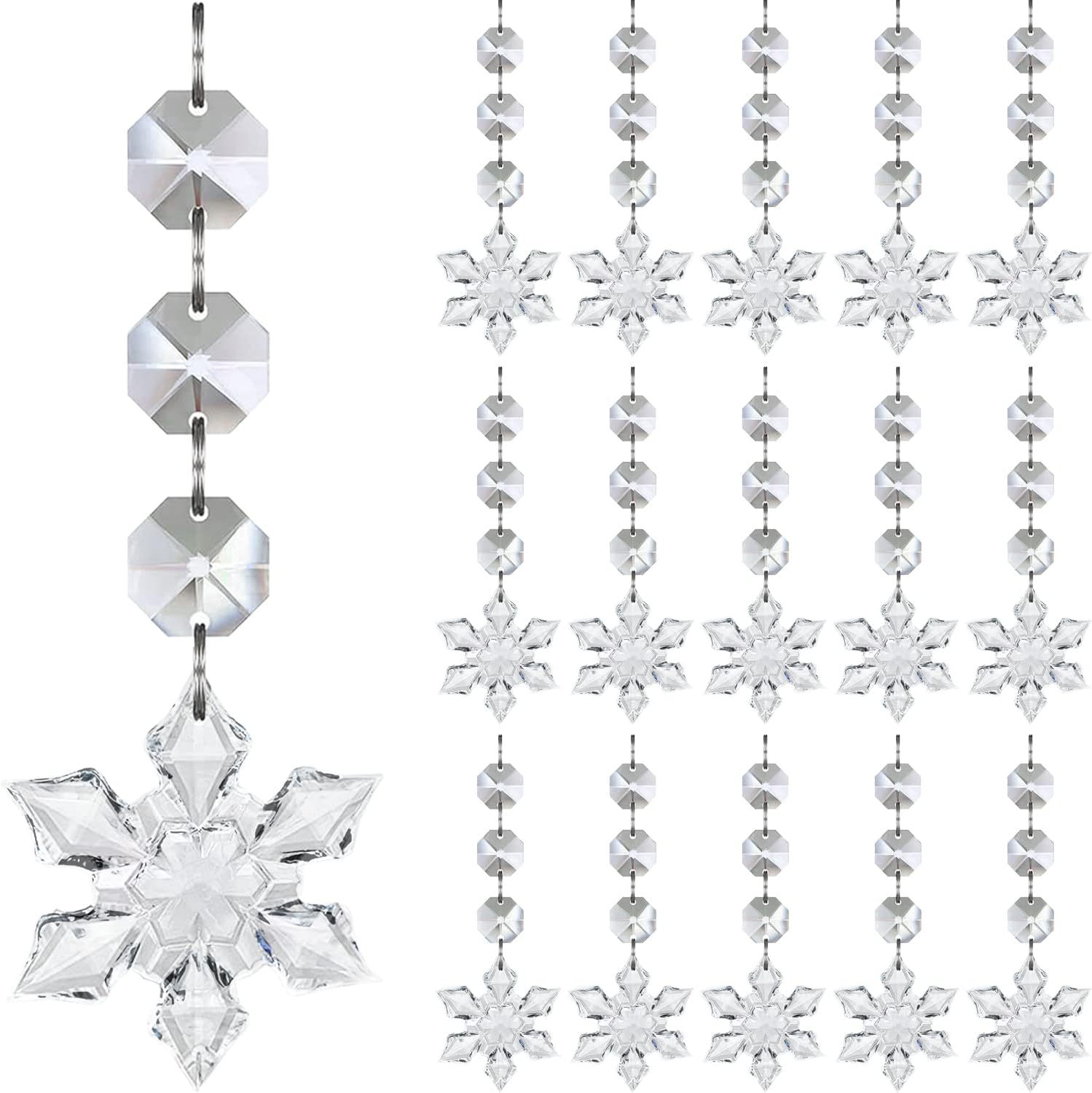30 Piezas de Adornos Colgantes de Copos de Nieve de Cristal para Navidad, Decoración Acrílica Navideña, Adornos Colgantes para Decoración de Bodas
