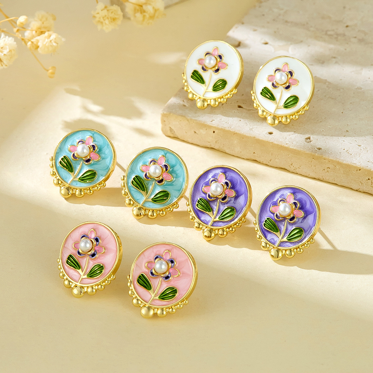 Pendientes de pintura al óleo de jardín de Monet para mujer nuevos pendientes de lujo ligero de estilo chino de alta gama 2025 nuevos accesorios de oreja de temperamento explosivo