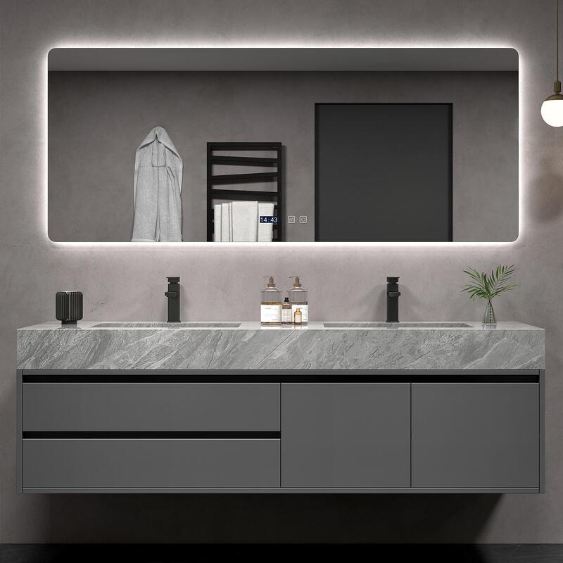 Rock Board Integrated Bathroom Cabinet Combination Solid Wood Light Luxury Intelligent Washstand Bathroom Face Washing Basin Cabinet Bathroom Set
