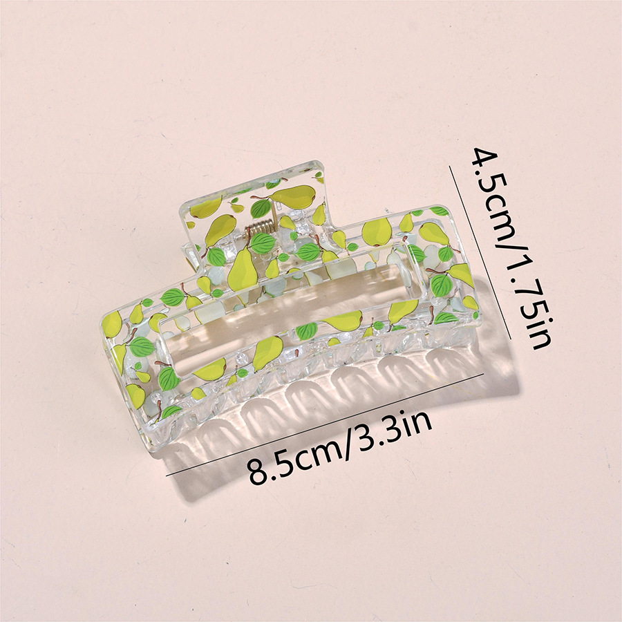 Cruzando la frontera 10,5 cm cuadrado gran clip de agarre fruta floral elegante en la parte posterior de la cabeza horquilla de la placa horquilla de tiburón tocado de agarre para el cabello