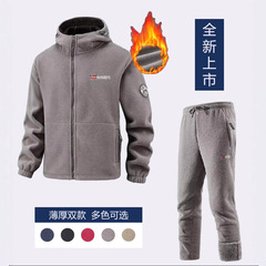 跨境专供2025年秋新款男士美式连帽外套运动户外登山款套装情侣款