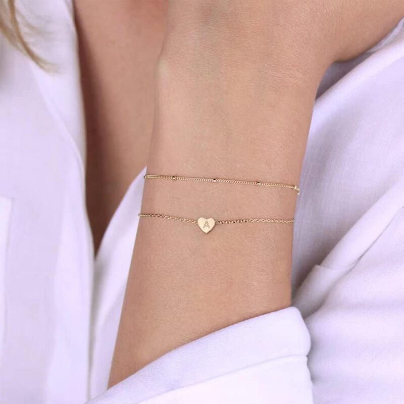 Love 26 English Initials Millet Bead Layered Bracelet Foreign Trade Cross-Border Heart-Shaped Letter Double-Layer Bracelet