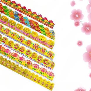 Decorative Accessories for Chaozhou and Shantou Mid-Autumn Festival Folding Tower Edges, Colorful Gold-Stamped Paper Box Lace, Cardboard Flower Strip Fence Posts