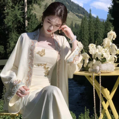 凌茜【岚缎吟】新中式提花外套管珠吊带上衣女早秋缎面半身裙