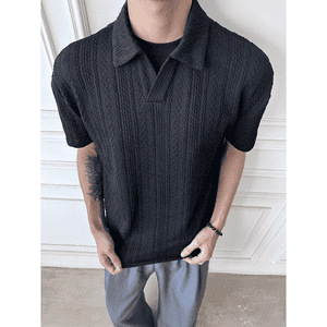 Camiseta Polo de cuello V de manga corta de hombre de cuello de gaviota con solapa de textura de negocios de Gran Bretaña camiseta de seda de hielo de verano comercio exterior transfronterizo al por mayor