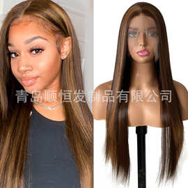欧美假发 混色钢琴色COS长直发日本丝前蕾丝化纤头套全头套Wigs