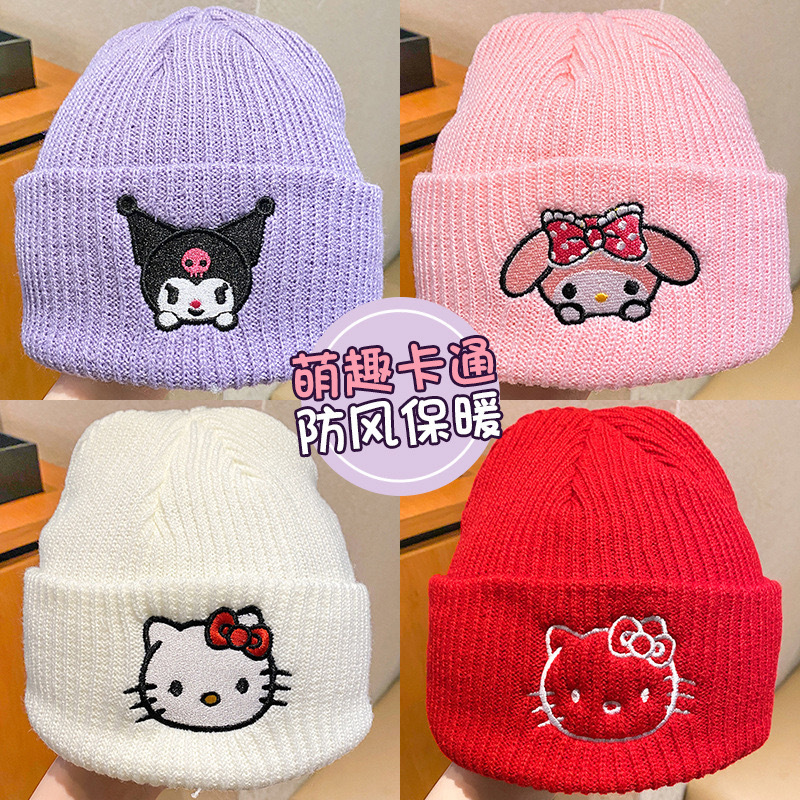 Cute Kitten Embroidered Knitted Hat European and American Cartoon Cat Wool Hat Kloomi Warm Hat Couple Pullover Hat