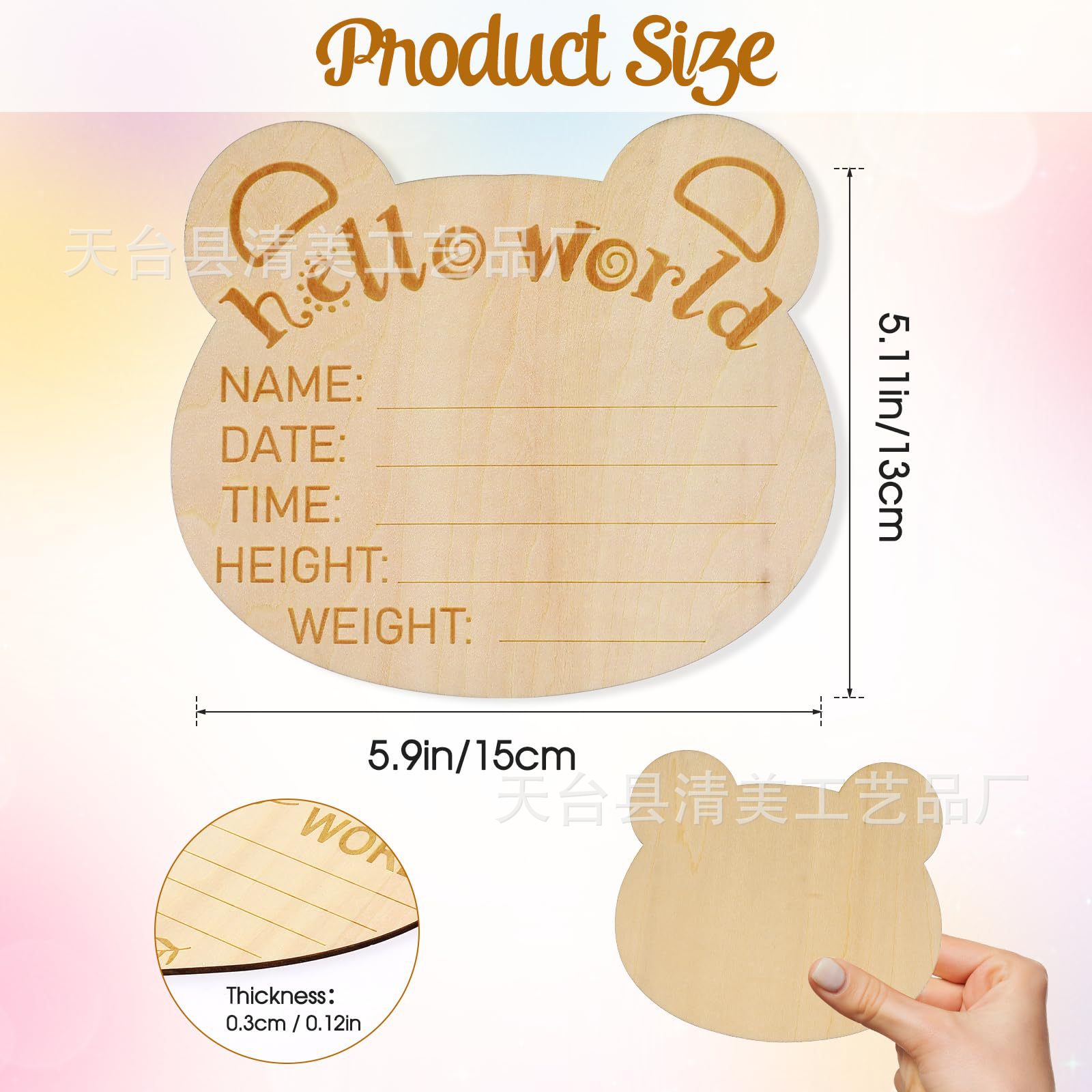 Cabeza de oso de madera, tarjeta de hito mensual para bebés de una cara, accesorios de fotografía de hito mensual, registro del crecimiento del bebé