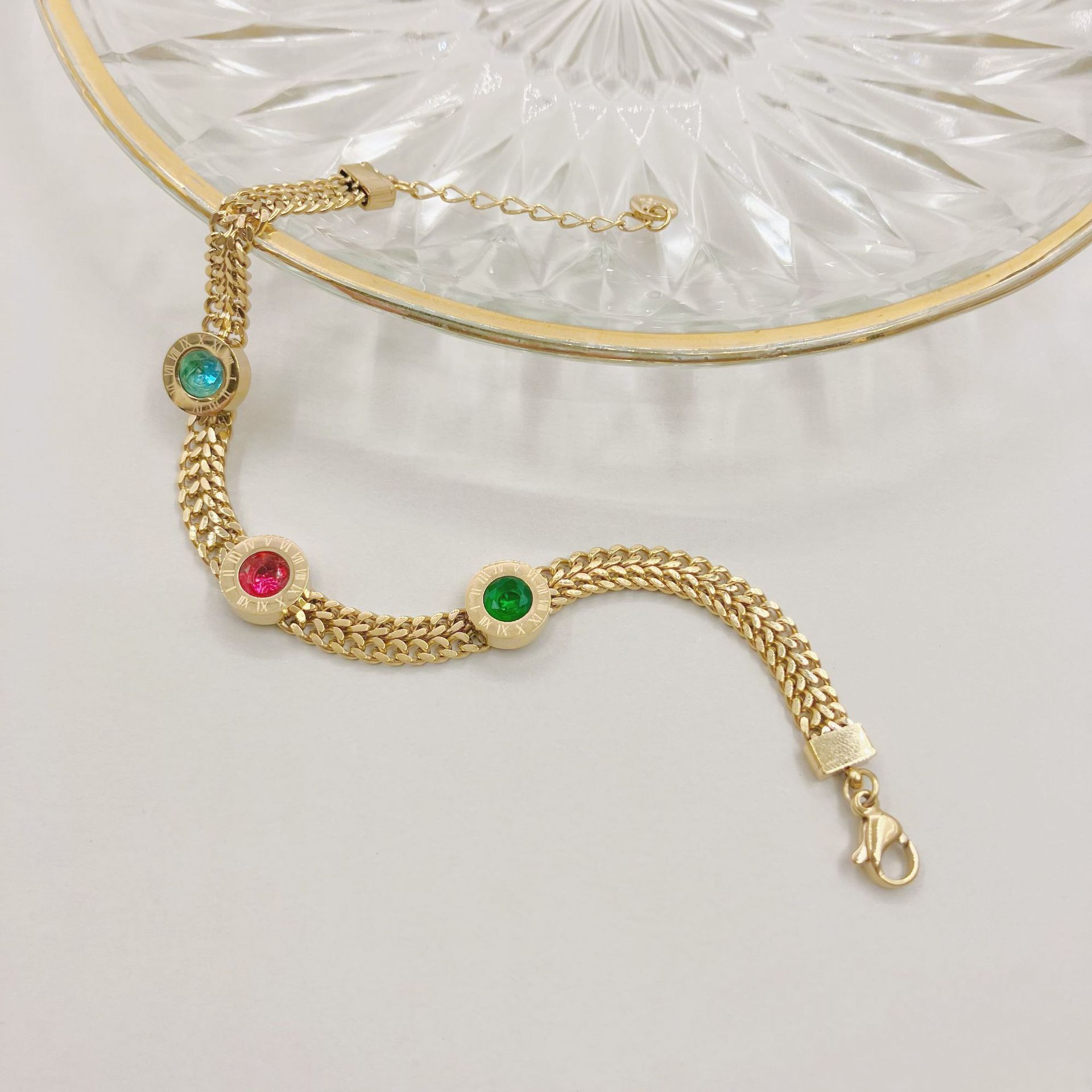 Fashion Geometric Stainless Steel Plating Zircon Bracelets