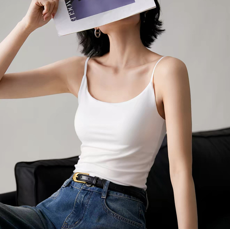 Breathable Linen Camisole with Beautiful Back Design, Padded Base Tank Top for Women, New Summer Style with Adjustable Anti-Exposure Underwear