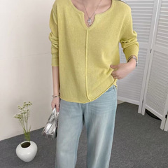 0905155早秋和子纱V领  套头衫  针织衫女