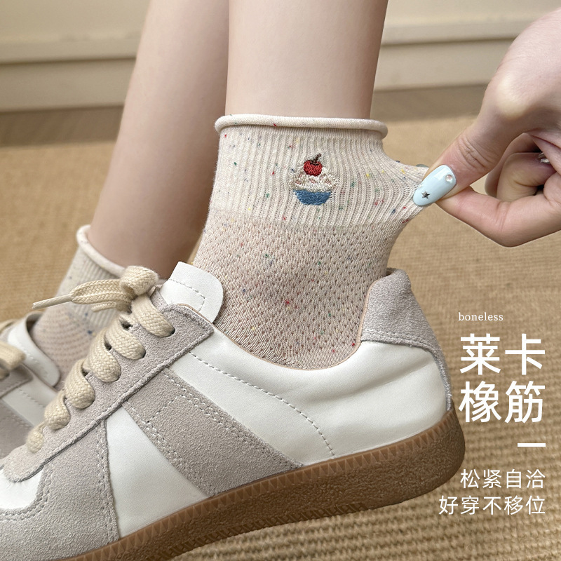 カールソックス レディース 綿ソックス 夏用 薄手 ミッドカーフソックス 吸汗消臭 インボウノット 万能学生パイルソックス|undefined
